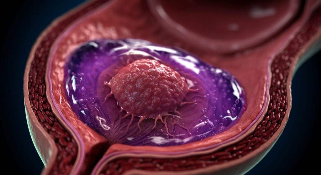 close up,of,a,small,cancer,tumor,is,inside,a,bladder