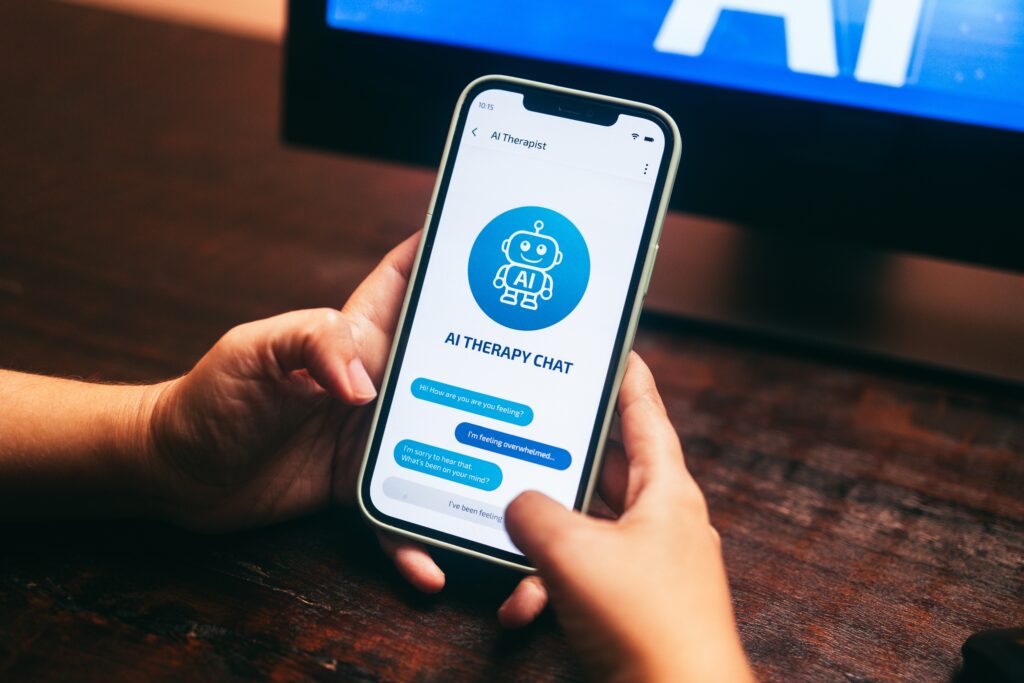 ai,therapy,chat,app,on,smartphone,for,mental,health,support.