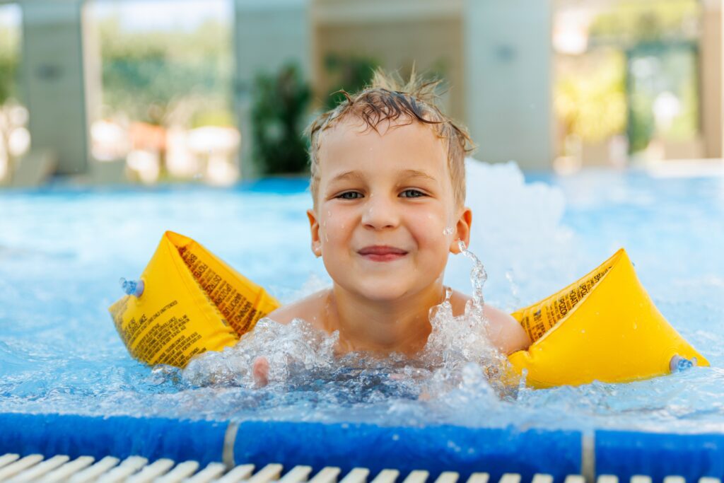 portrait,cute,adorable,little,caucasian,blond,boy,kid,wear,inflatable